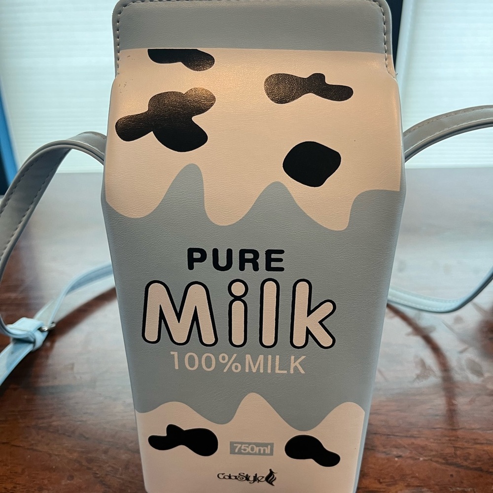 Blue and White Milk Carton Crossbody Bag